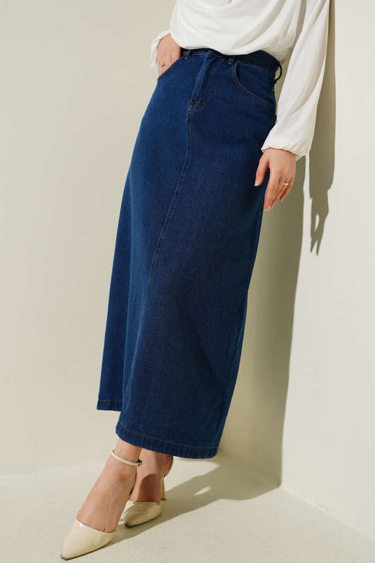 Jeansrock mit Knopfleiste und Tasche am Bund