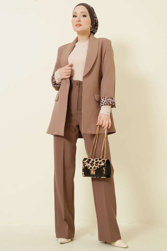 Pantalon Palazzo en tissu avec boutons latte