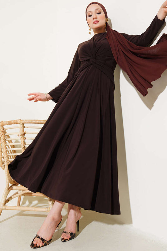 Dress with Waist Tie Sandy Brown
