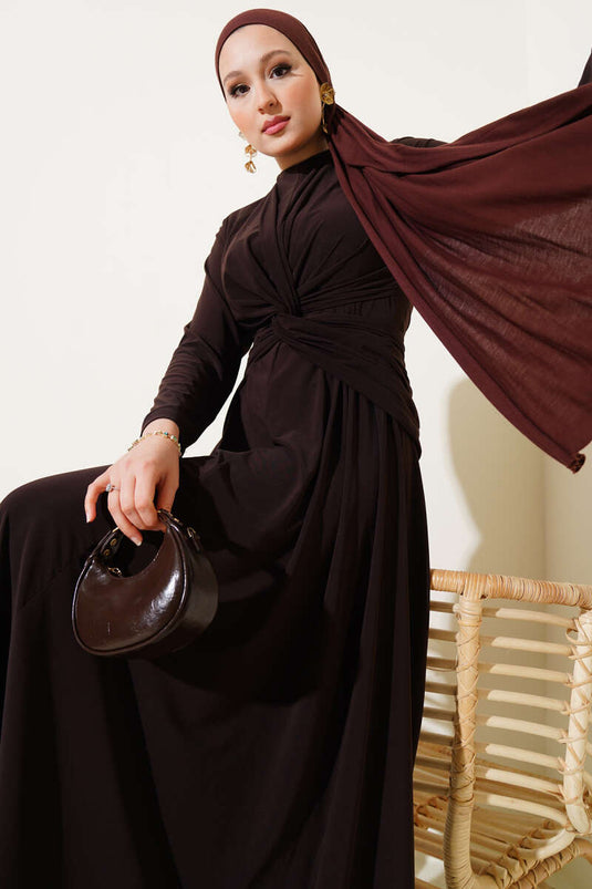 Dress with Waist Tie Sandy Brown