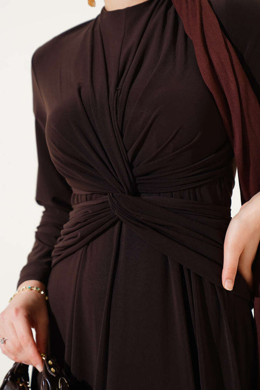 Dress with Waist Tie Sandy Brown