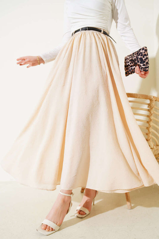 Waist Zipper Belted Krash Skirt Beige