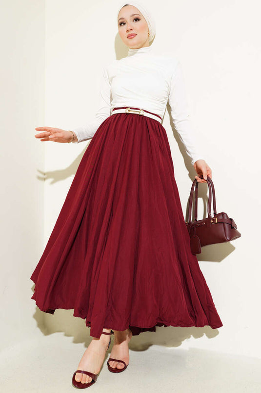Faltenrock mit Reißverschluss an der Taille in Burgunderrot