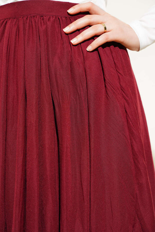 Waist Zippered Pleated Crinkle Skirt Burgundy