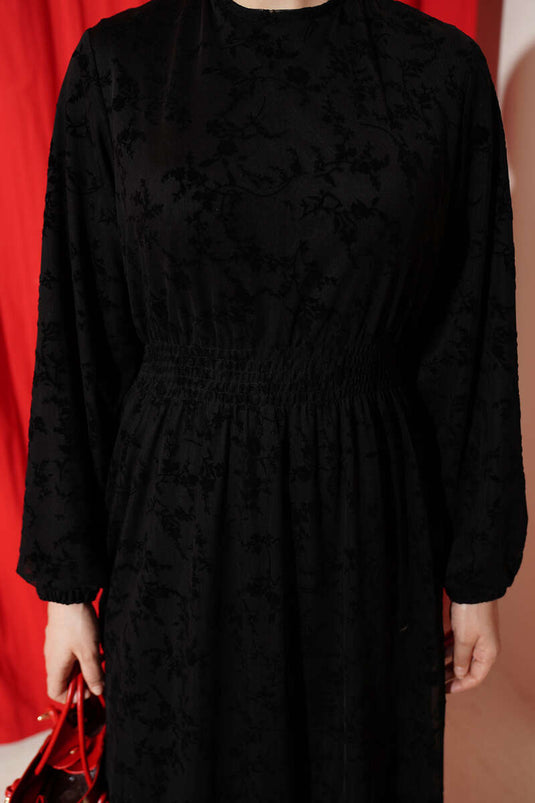 Robe noire en tulle à fleurs avec empiècement en dentelle Bel Gipeli