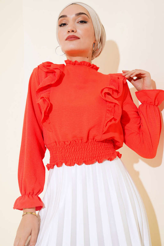 Bel Gipeli Fırfırlı Bluz Alizarin