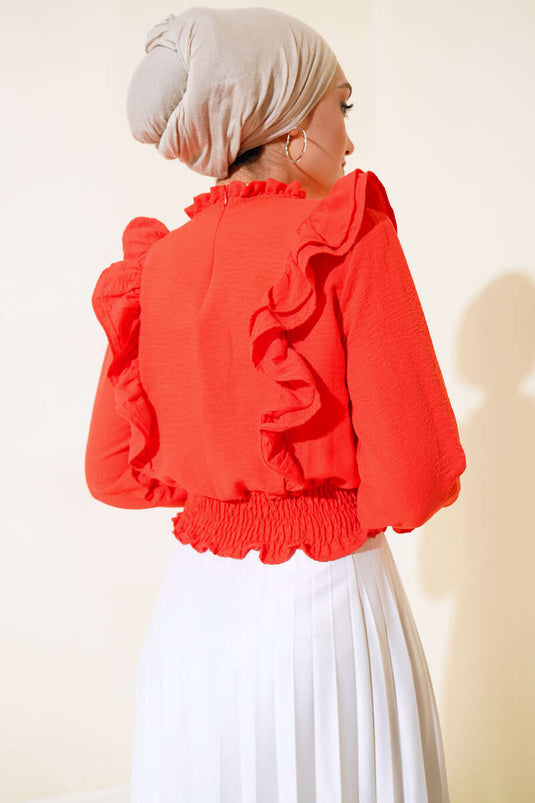 Bel Girdle Ruffled Blouse Alizarin