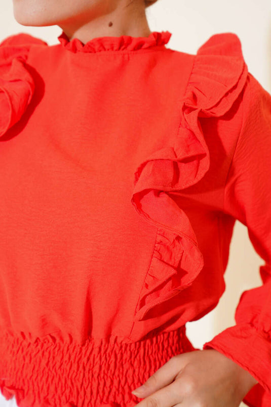 Bel Girdle Ruffled Blouse Alizarin