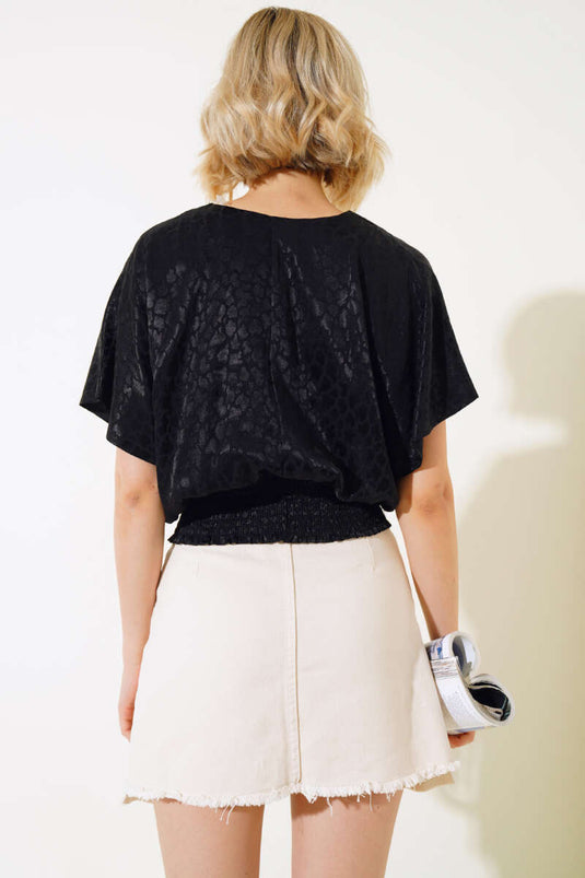 Black Blouse with Belted Collar