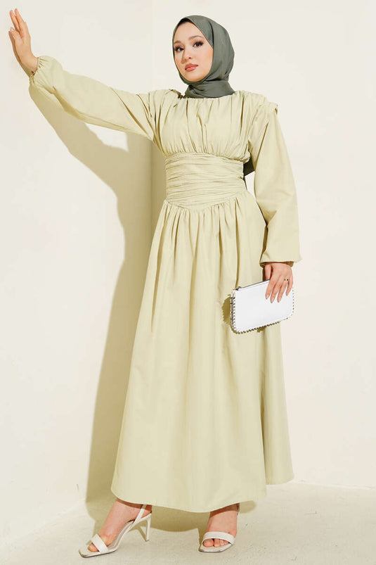 Waist-Gipeli Flared Dress in Sage Green