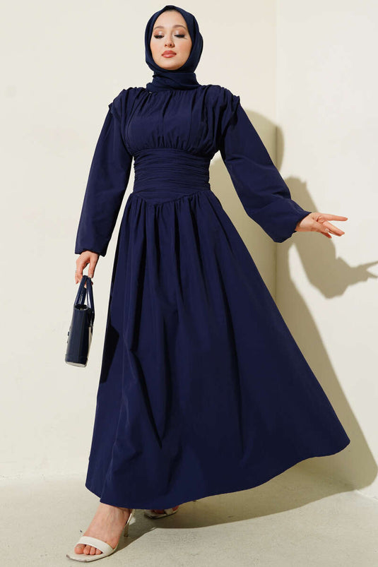 Bel Gipeli Kloş Elbise Lacivert
