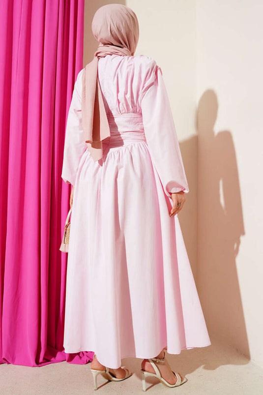 Bel Gipeli Kloş Elbise Pembe
