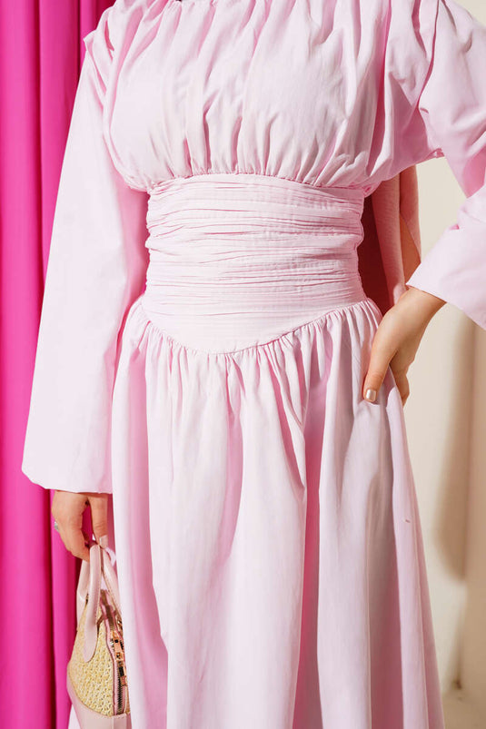 Bel Gipeli Kloş Elbise Pembe