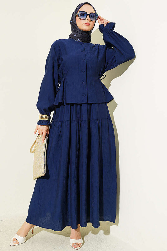 Conjunto De Dos Piezas Con Falda Y Cordón En La Cintura, Azul Marino