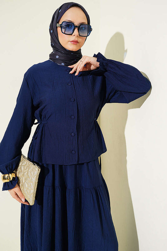 Conjunto De Dos Piezas Con Falda Y Cordón En La Cintura, Azul Marino