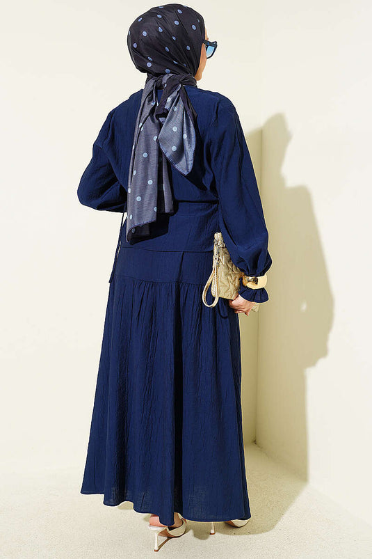 Conjunto De Dos Piezas Con Falda Y Cordón En La Cintura, Azul Marino