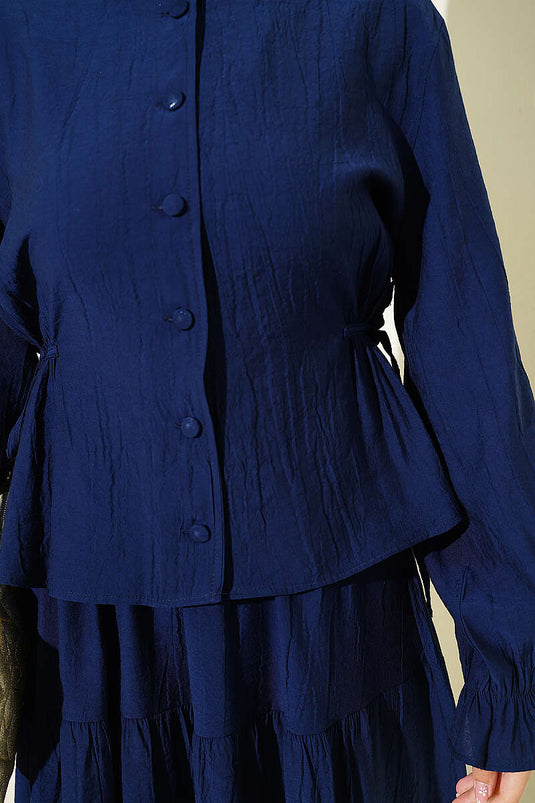 Conjunto De Dos Piezas Con Falda Y Cordón En La Cintura, Azul Marino