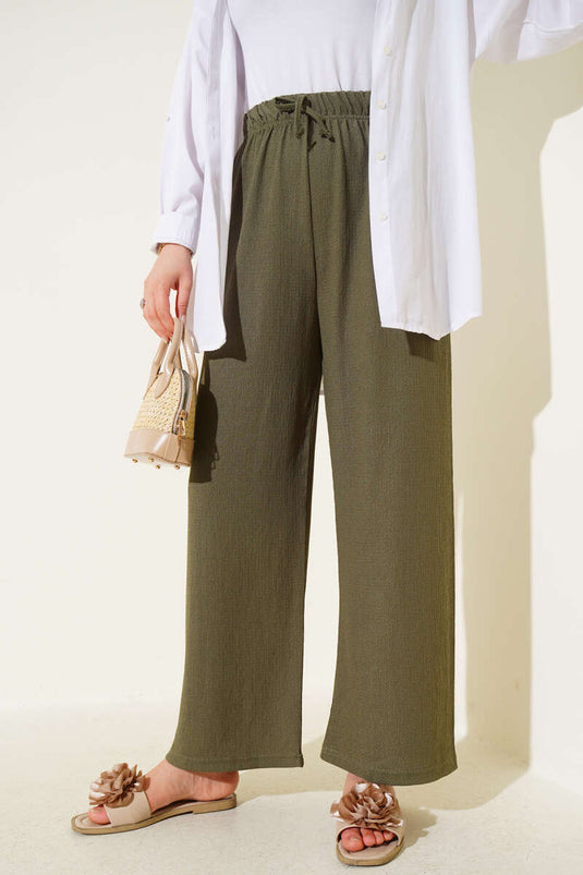 Waist Rope Detailed Crepe Trousers Khaki