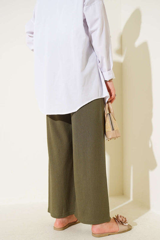 Pantalon en crêpe avec détails en corde à la taille, kaki