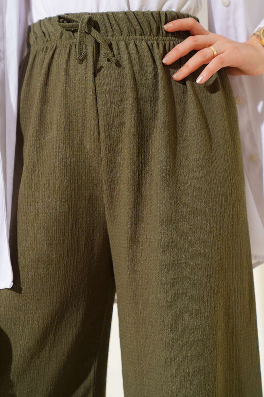 Waist Rope Detailed Crepe Trousers Khaki
