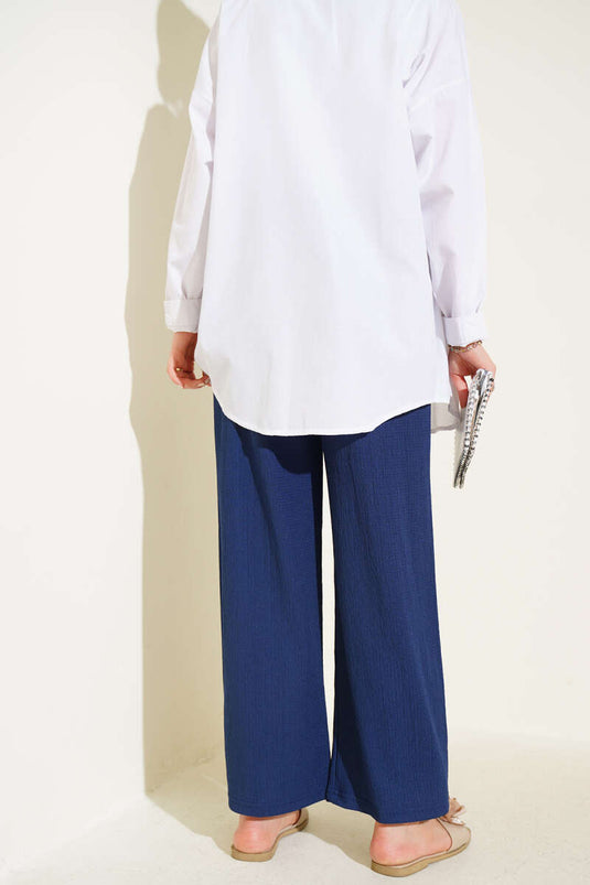 Bel İp Detaylı Bürümcük Pantolon Indıgo