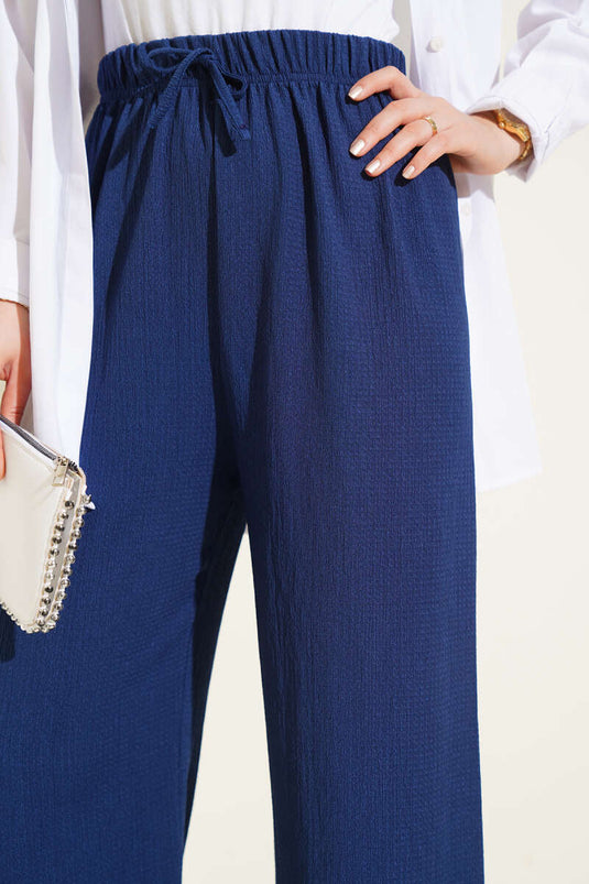Bel İp Detaylı Bürümcük Pantolon Indıgo