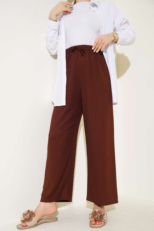 Waist Rope Detailed Crepe Trousers Brown