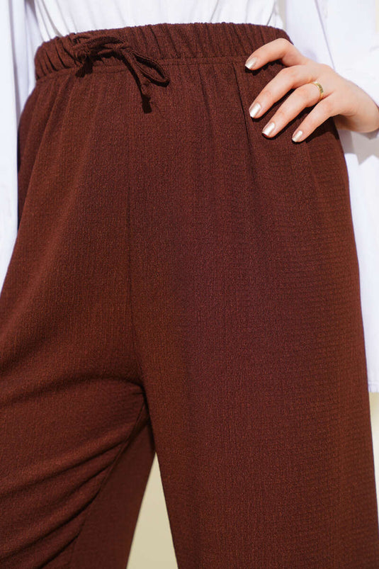 Waist Rope Detailed Crepe Trousers Brown