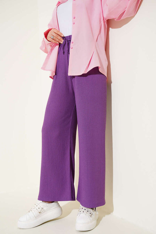Waist Rope Detailed Crepe Trousers Lilac