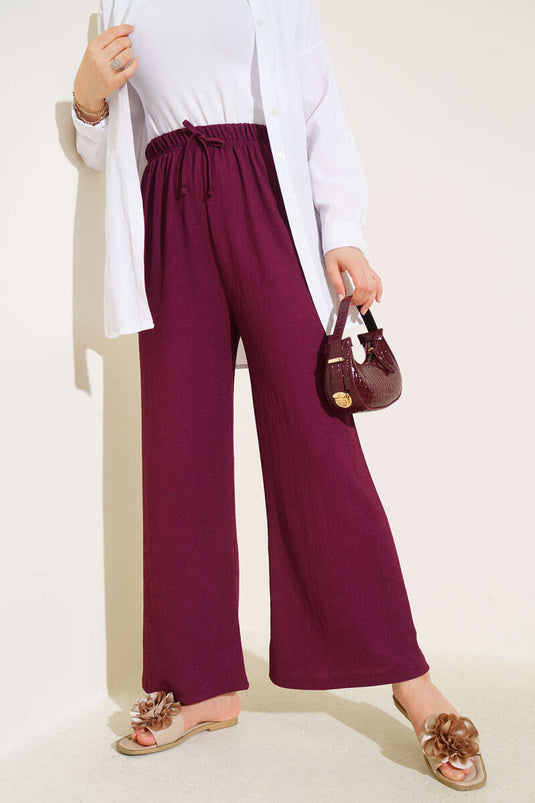 Waist Rope Detailed Crepe Trousers in Plum