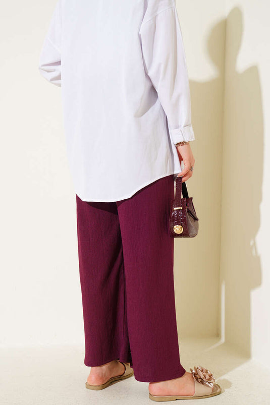 Pantalon en crêpe avec cordon à la taille, couleur prune