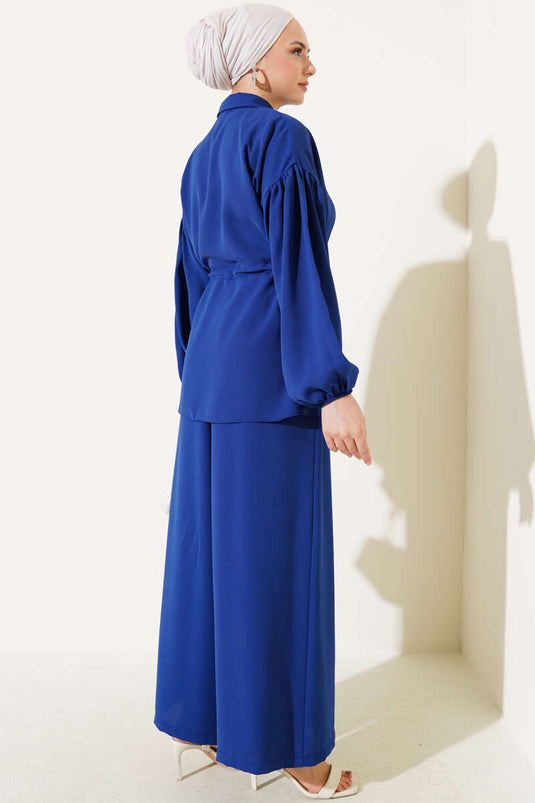 Bel İpli Balon Kol İkili Takım İndigo