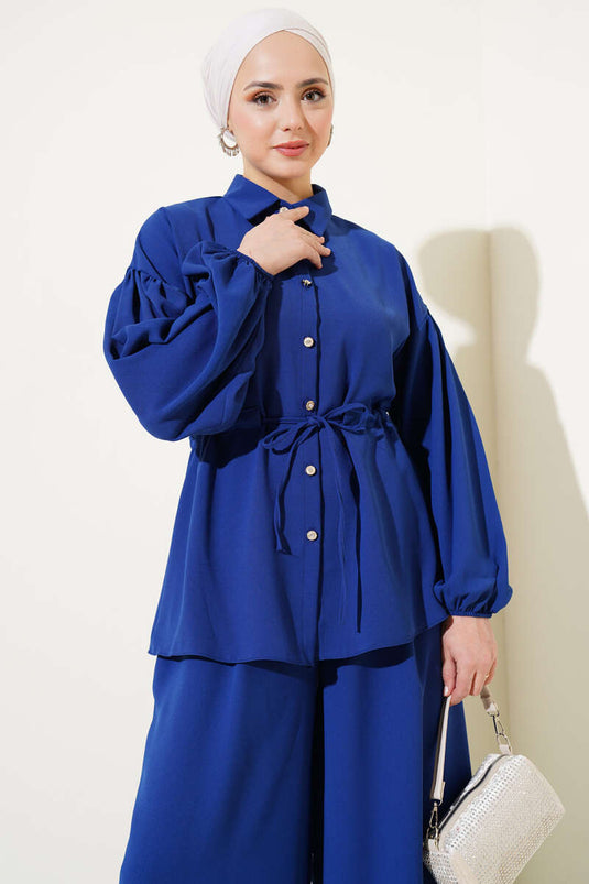 Bel İpli Balon Kol İkili Takım İndigo