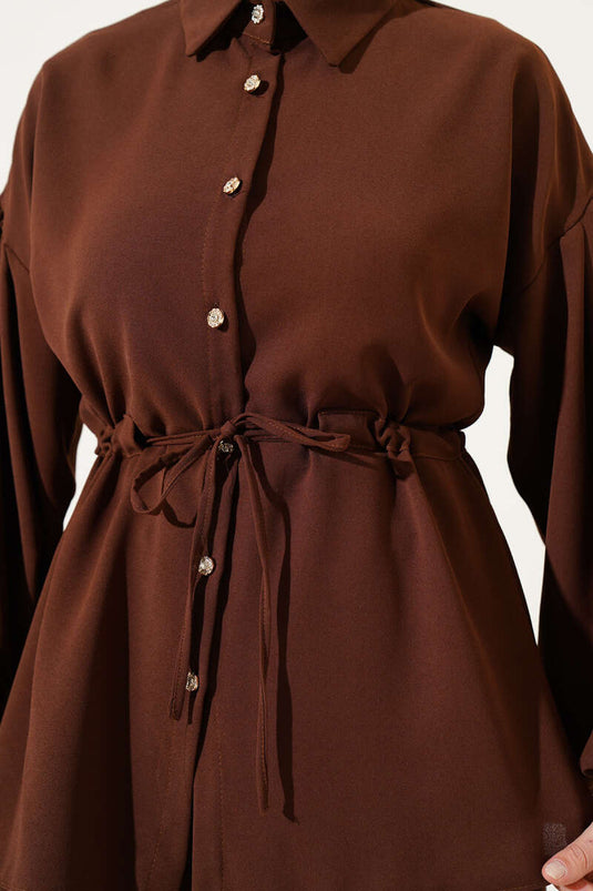 Bel İpli Balon Kol İkili Takım Kahve