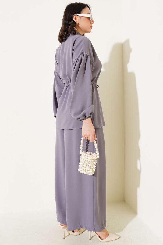 Bel İpli Balon Kol İkili Takım Kayrak Grisi