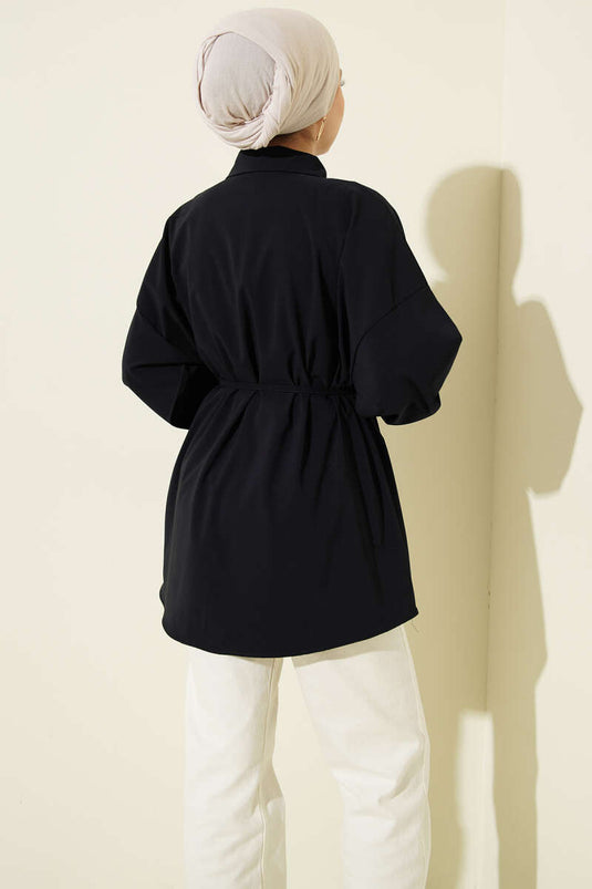 Chemise à épaules tombantes avec cordon à la taille, bleu marine