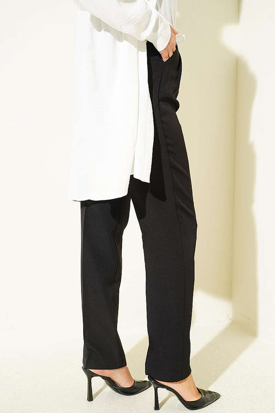 Pantalones De Tela Con Cordón Negro