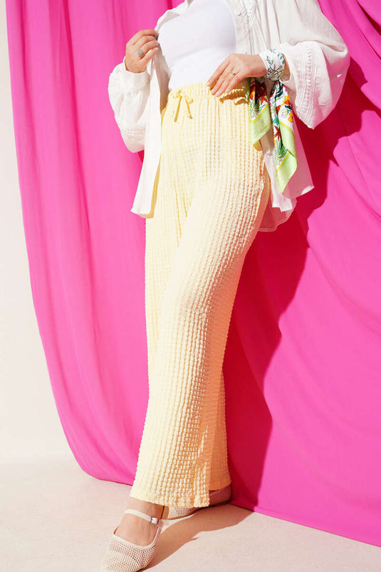 Waist Drawstring Embossed Trousers Yellow