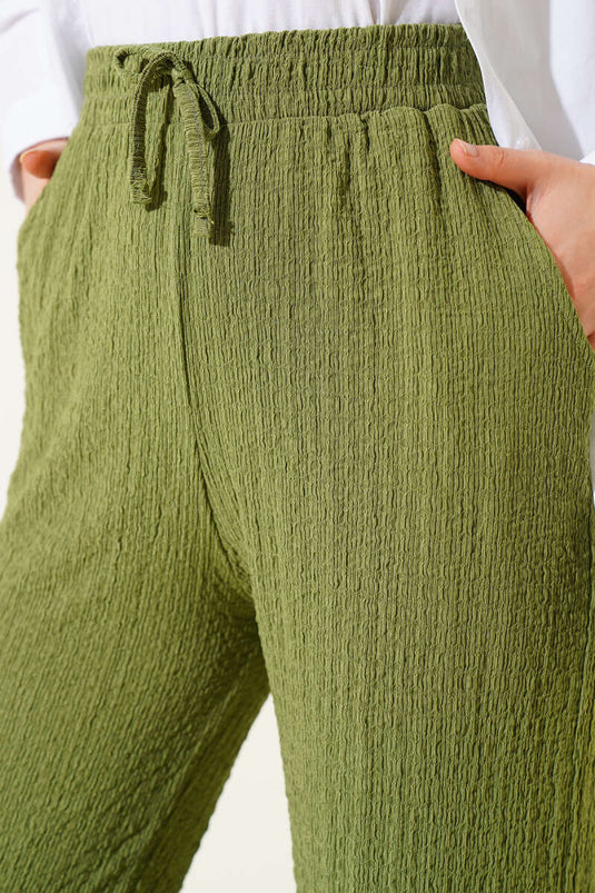 Bel İpli Kabartmalı Pantolon Yeşil