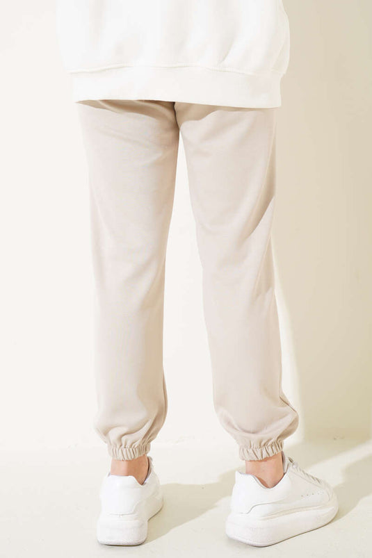 Pantalón Jogger Con Cordón En La Cintura Beige