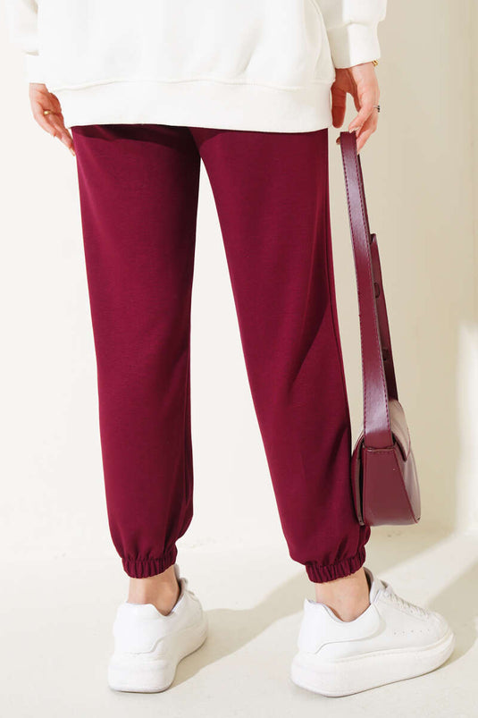 بنطلون ركض مطاطي برباط على الخصر، أحمر كلاريت