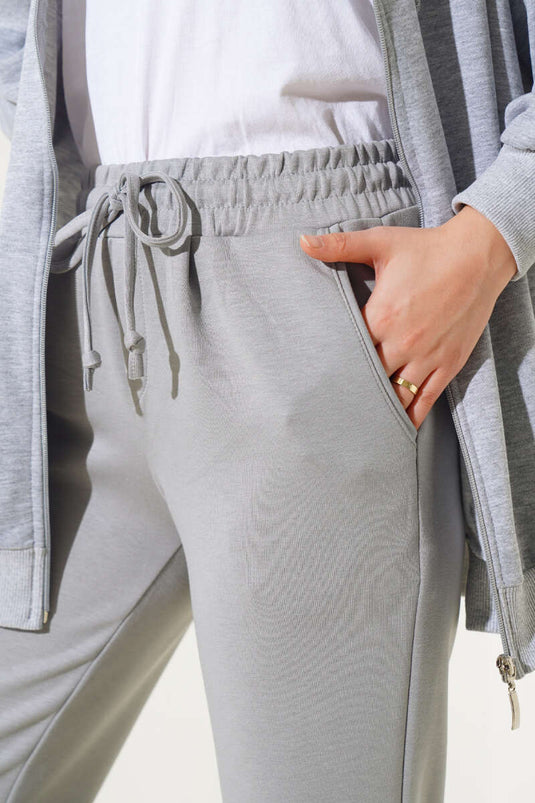 Belted Cuffed Elastic Jogger Pants Gray