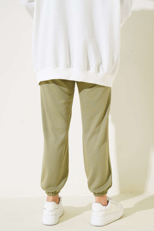 Belted Cuffed Elastic Jogger Pants Khaki