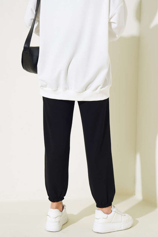 Belted Cuffed Elastic Waist Jogger Pants Black