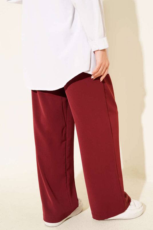 Bel Kemer Tokalı Palazzo Pantolon Bordo