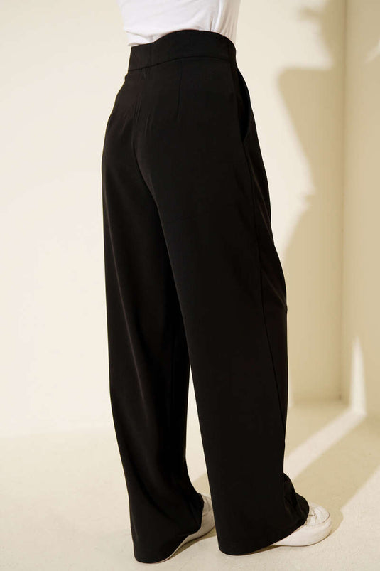 Bel Kemer Tokalı Palazzo Pantolon Siyah