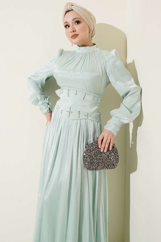 Abendkleid mit Taillenkorsett und Steinbesatz in Mint