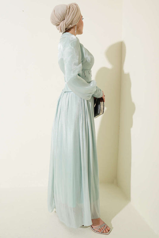 Abendkleid mit Taillenkorsett und Steinbesatz in Mint