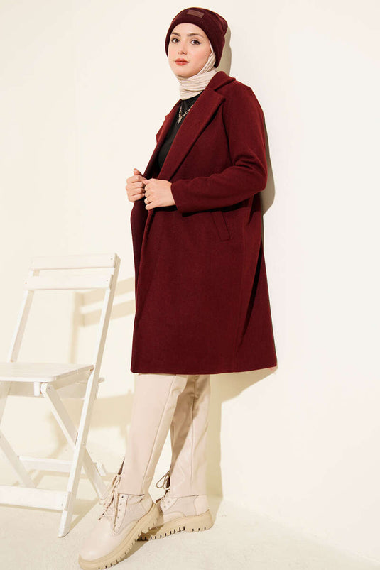 Waist Belted Lined Cashmere Coat Burgundy