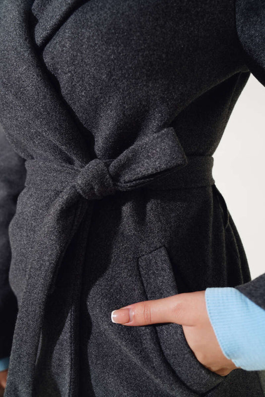 Manteau Cajou Doublé Ceinturé à la Taille Fumé